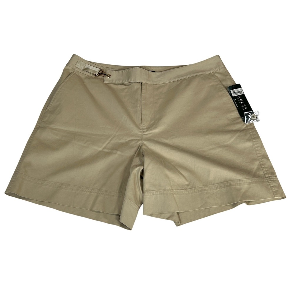 Lauren Ralph Lauren Tan Cotton Chino Shorts Buckle Detail Size 14 NWT